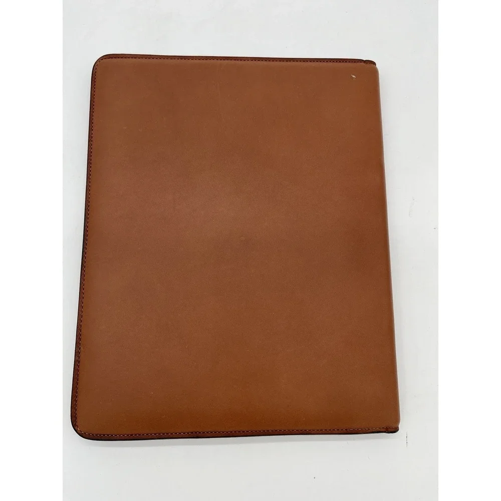 Paolo TAN BROWN REAL LEATHER ATTACHE PAPER HOLDER Used VTG 10x12.5